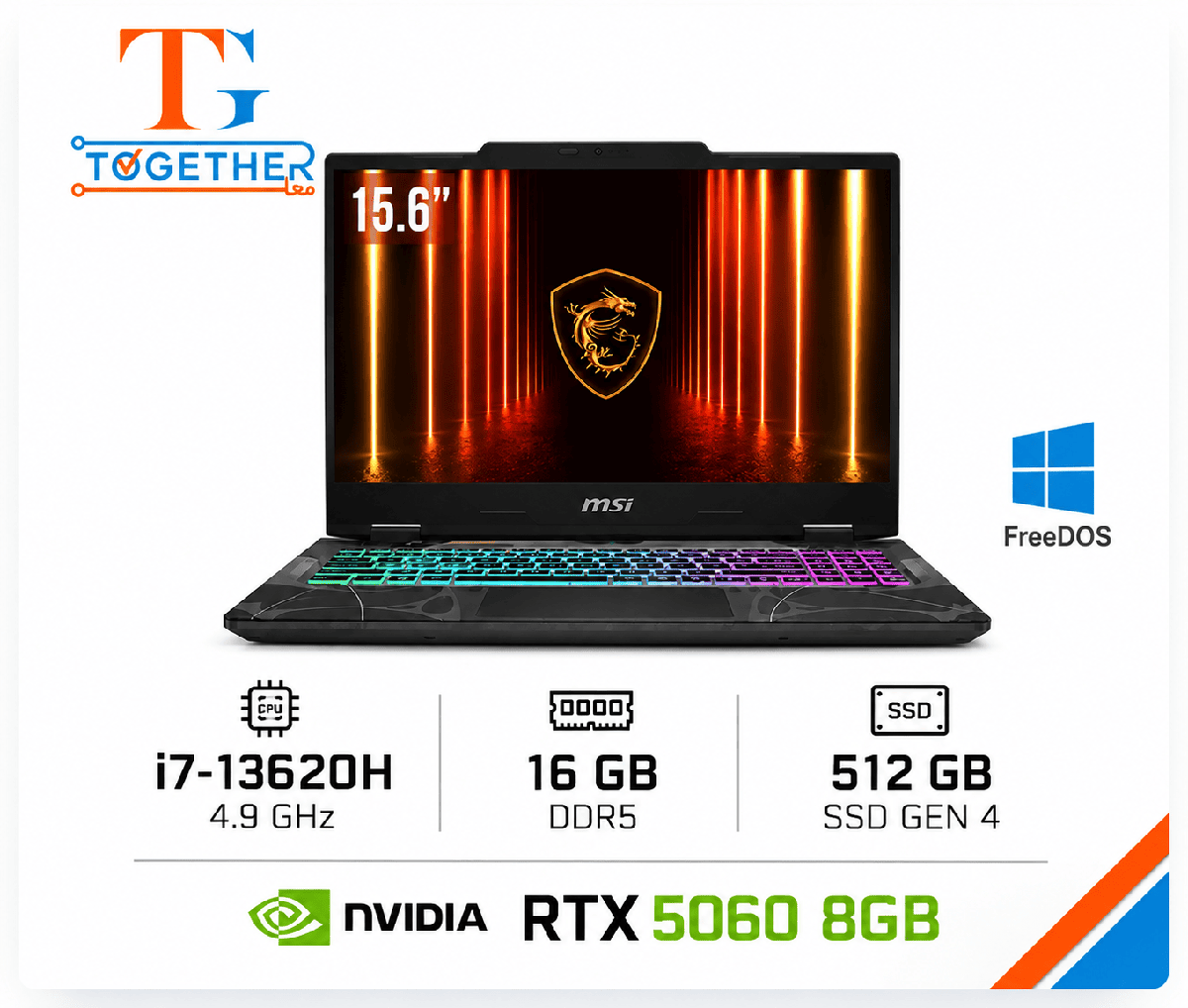 MSI-CYBORG 15 B13WFKG-833XMA 15.6 144HZ FHD I7-13620H 16GB/DDR5-512GB SSD GEN 4 RTX5060 FREEDOS