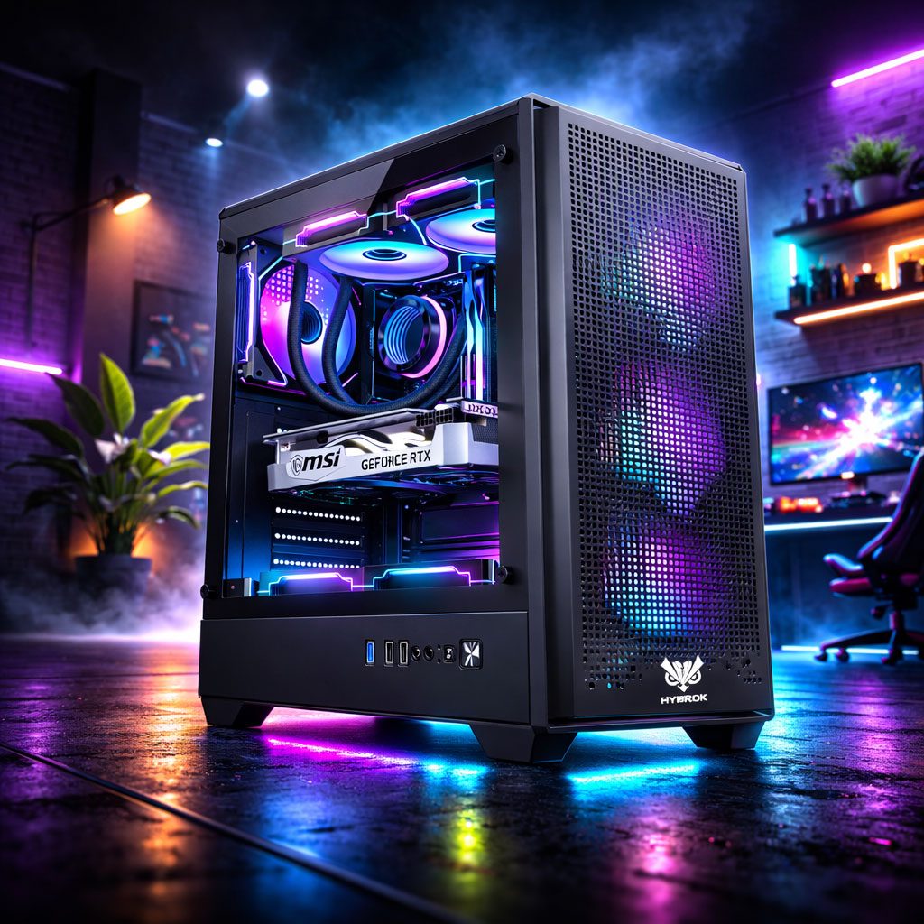 BOITIER GAMER HYBROK GHOST PLASTIC  PANEL WITH 4 ARGB FANS BLACK