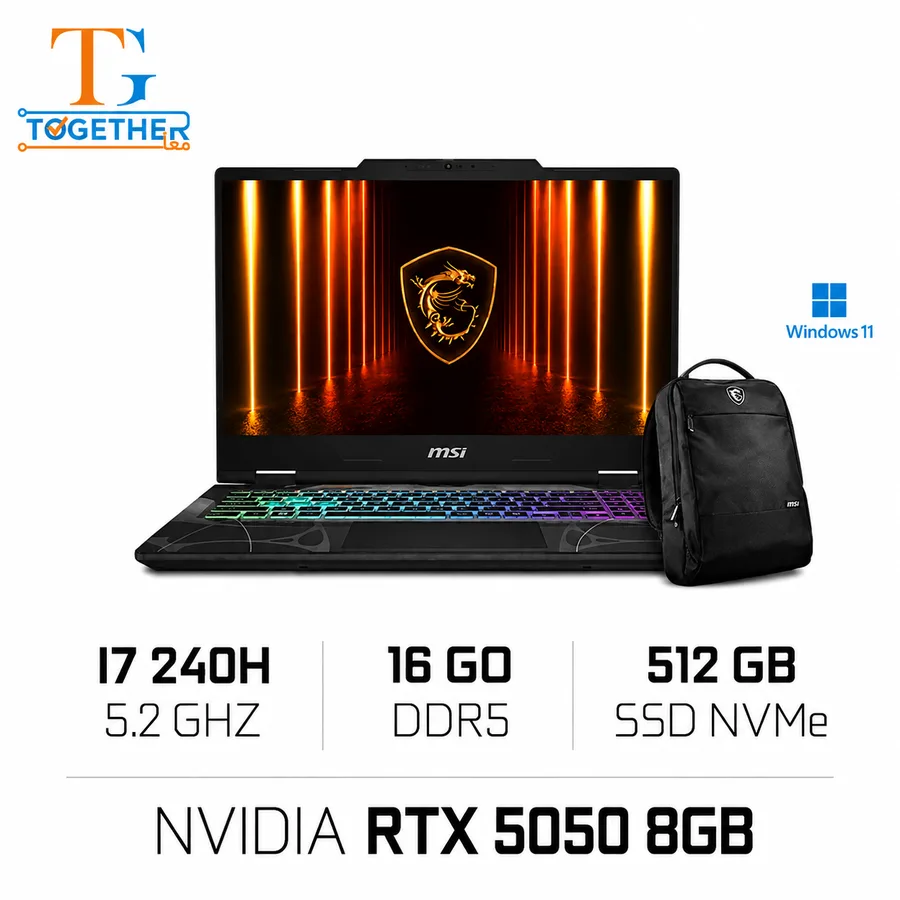 MSI-CYBORG 15 B2RWEKG-094MA 15.6 144HZ INTEL CORE 7 240H 16GB/DDR5-512GB GEN 4 RTX5050 WIN11+BAG