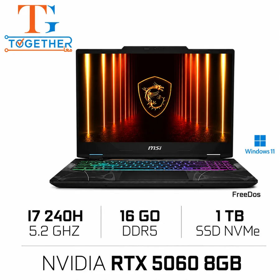 MSI-CYBORG 15 B2RWEKG-096XMA 15.6 144HZ INTEL CORE 7 240H16GB/DDR5-1TB SSD GEN 4 RTX5060 FREEDOS